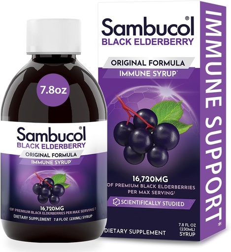 [BRSWIYYMCAEGO33E] Sambucol Black Elderberry Syrop - Sambucus Elderberry Syrop dla dorosłych Wsparcie immunologiczne, Elderberry Liquid, Elderberry Extract, Gluten Free - 7.8 Fl Oz