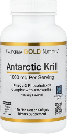 [BRSWGZ32CQDWYDT7] California Gold Nutrition Antarctic Krill Oil, Omega-3 Phospholipids with Naturally Occurring Astaxanthin, Natural Strawberry & Lemon Flavor, Non GMO, 1,000 mg, 120 Fish Gelatin Softgels