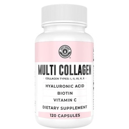 Collagen Capsules with Biotin, Hyaluronic Acid, Vitamin C, Hydrolyzed Multi Collagen Peptide Capsules Types I, II, III, V, X For Skin, Hair, Nails and Joint Health Supplement* 120 Count