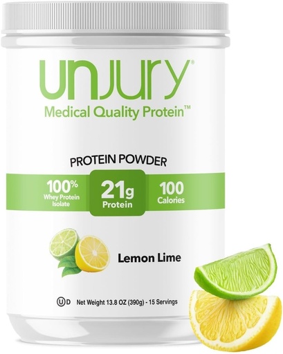[BRSROCD4CVYA23LP] Unjury Whey Protein Powder | Lemon Lime | 21g 100% Whey Isolate Protein Powder | Low Carb and Lactose Free | Gluten Free | Certified Kosher | 15 Servings