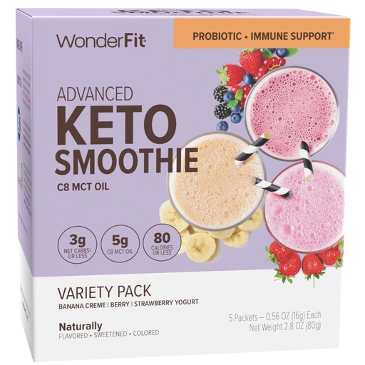 [BRSW2ZIQCUIQ4FYV] WonderFit di WonderSlim Keto Smoothie con C8 MCT Oil, Variety Pack, 1-3g Net Carbs, Gluten Free, Probiotic & Immune Support (5ct)