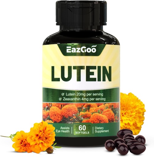 [BRSROCYTCEHAIFLO] Lutein pentru ochi, Lutein 20mg, Lutein si Zeaxanthin Suplimente, Ochi Suplimente, Eyestreen Relief & Support Vision Health, Vegan, 60 Softgels
