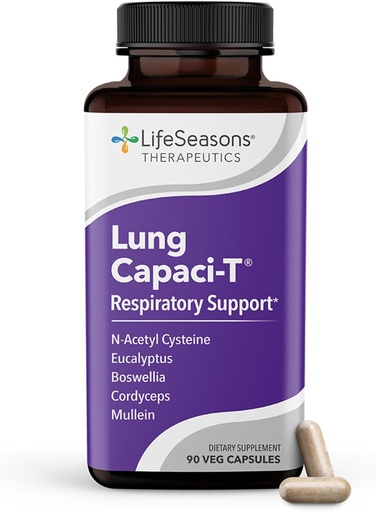 [BRSWGZAZCAMAIADP] Lung Capaci-T - Repiratory Dukungan Suplemen - CoQ10, N-Acetyl Cysteine, Boswellia, Eucalytus, Mullein, Teh Hijau, Nettle & Peppermint - Meningkatkan Kapasitas Oksigen & Reduces Mucus - 90 Capsules
