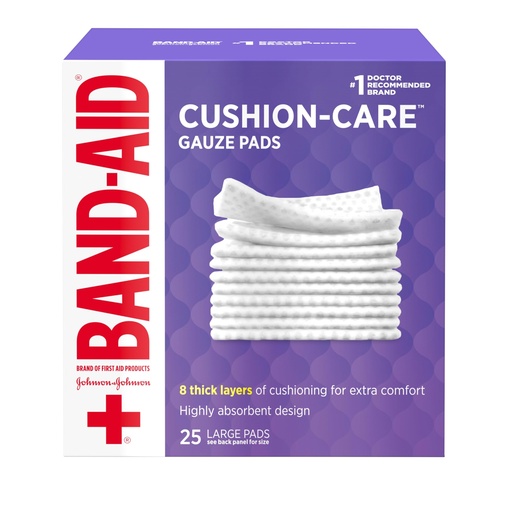 [BRSWIHQAC4IQM3A7] BAND-AID Brand Cushion-Care Gauze Pads, Large Size, 4 in x 4 in, 25 Count