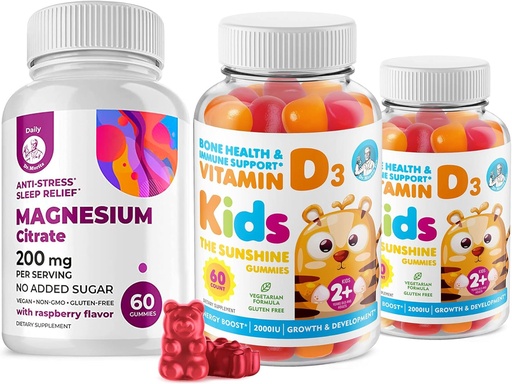 [BRSRMCTYC4FWA2T5] Vitamin D Gummies for Kids&Adults 2000 IU and Magnesium Gummies - Healthy Vitamin D3 Supplements 1000IU - Vegetarian Gelatin-Free Immune Support with Sugar-Free Magnesium Calm Chews for Kids&Adults