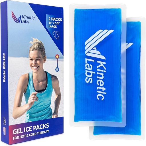 [BRSWGAADBF6QA23L] Reusable Gel Ice Packs for Injuries by Kinetic Labs (2 Pack) - Hot Cold Packs for Injuries 11" x 5.3" - Flexible Ice Packs for Back Head Knee Shoulder Neck Ankle Elbow Feet Headaches Surgery (Large)