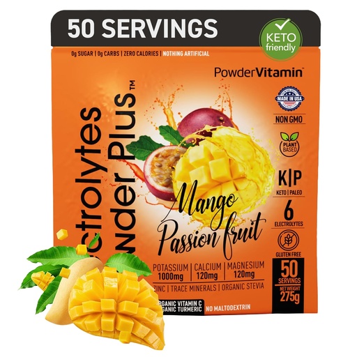 [BRSRAZT7OYHQ4D3H] PowderVitamin Electrolytes Powder Plus (50 Servings) Mango Passionfruit Electrolyte Powder Zero Calorie Keto, 0 Sugar, No Maltodextrin,1000mg Potassium,120mg Calcium,120mg Magnesium, Hydration Powder
