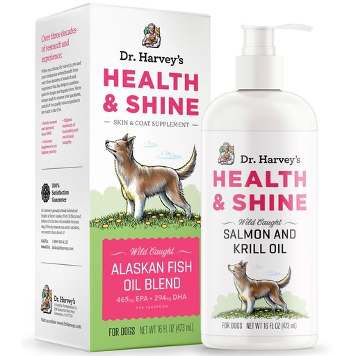 [BRSWGBIPPIPGMD32] Dr. Harvey's Health & Shine Alaskan Fish Oil Blend for Dogs | Supports Heart, Brain & Eye Health - 16 fl oz
