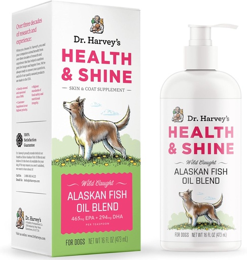 [BRSWGBIPPIPGMD32] Dr. Harvey's Health & Shine Alaskan Fish Oil Blend for Dogs - ヘルシーハート、脳、アイ(16 fl. oz)をサポート