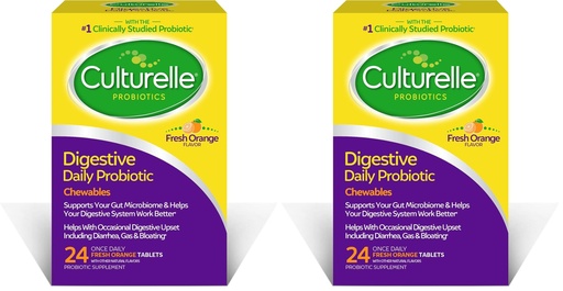[BRSRAY35DEIB6E3K] Culturelle Digestive Health Daily Probiotic-Chewables,Probiotic For Men & Women,Most Clinically Studied Probiotic-Strain,10 Billion CFUs,Supports Occasional Diarrhea,Gas,Bloating, 24 Count (Pack of 2)