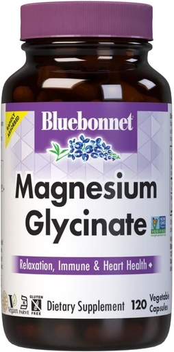[BRSWYZTRAV7WEYD2] Bluebonnet Nutrition Magnézium Glycinate 400mg Maximális abszorpció Ásványkomplexum Támogatja az energiatermelést és az enzimműködést - nem-GMO, szójamentes, gluténmentes - 120 Veggie kapszula