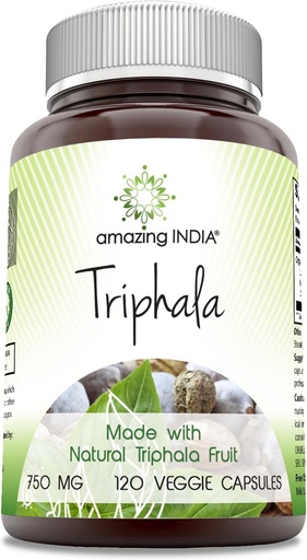 [BRSWGY33OIHBYALV] Amazing India Triphala (Natural Triphala Fruit) supplement | 750 Mg per Serving - 120 Veggie Capsules - Non-GMO - Gluten-Free
