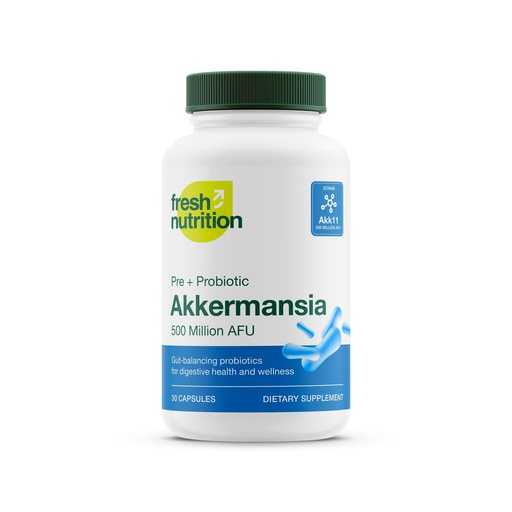[BRSROAL2BYDRYFD4] Fresh Nutrition Akkermansia Muciniphila Probiotic 500M AFU for GLP-1 Production - Pre + Probiotic Supplement - 30 Capsules