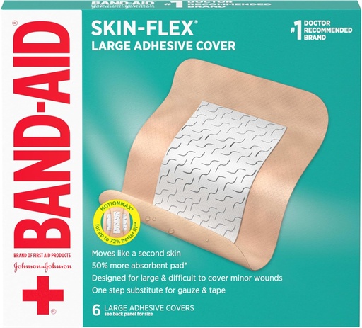 [BRSWYAD4CQFBQH3Z] Band-Aid Brand Skin-Flex Adhesive Flexible Wound Covers for First Aid Wound Care of Minor Cuts, Scrapes & Burns, with a Comfortable Feeling, Moving Like a Second Skin, Sterile, Large, 6 ct