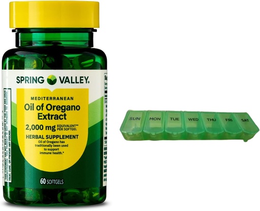 [BRSRAGL5BECB4DLB] Spring Valley Mediterranean Oil of Oregano 2000 mg 60 Softgels for Immune Health with Pill Organizer