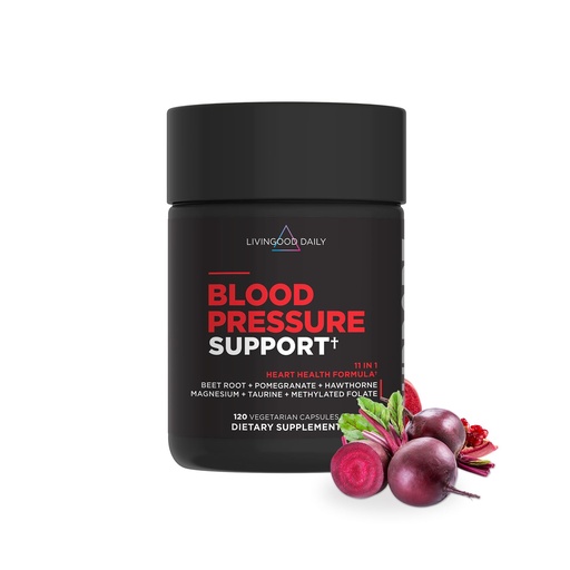 [BRSRM2Q6B4OWOEL6] Livingood Daily Blood Pressure Support, Heart Health Supplement for Men & Women with Beet Root, Pomegranate, Hawthorn, Magnesium & Taurine, Cardiovascular Support Formula, Vegan, 120 Capsules