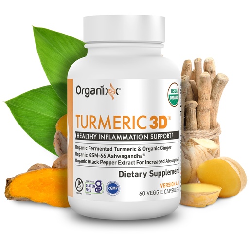 [BRSWG2QDO56QI2DZ] Organixx USDA Organic Turmeric Curcumin Supplement with Ashwagandha, Vitamin D, Turmeric & Ginger – Fermented for Maximum Bioavailability, 60 Vegetarian Capsules