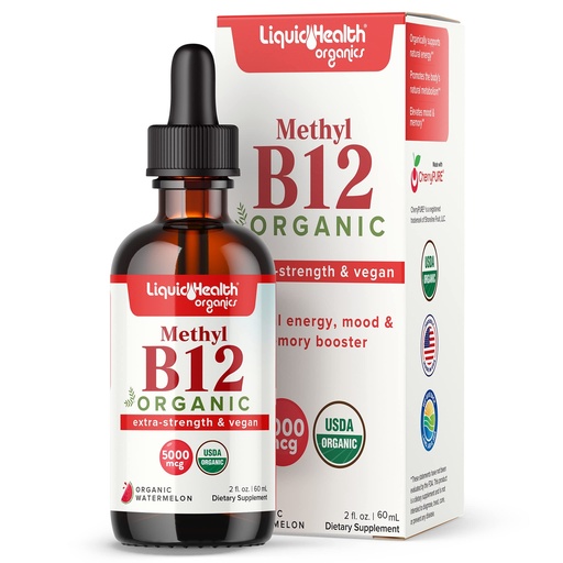 [BRSRMAAHOYMREDLO] LIQUIDHEALTH USDA Organic Methyl Vitamin B12 Methylcobalamin Liquid Drops with Tart Cherry Juice - Boost Energy, Immune Support, Improve Memory & Concentration - USA Made, Vegan, Non-GMO (2 oz)