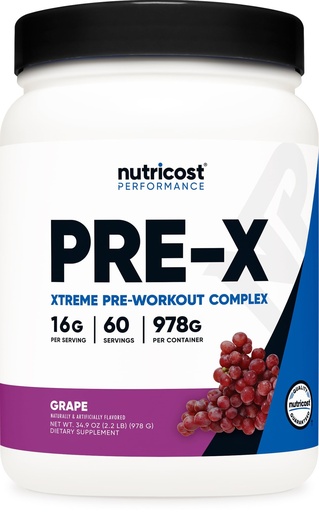 [BRSWGCTQCUMG23Q7] Nutricost Pre-X Xtreme Pre-Workout Complex Powder, Grape, 60 Servings, Vegetarian, Non-GMO and Gluten Free