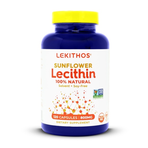 [BRSWGZA5AQPRO2A3] 100% Natural Sunflower Lecithin Capsules | Solvent-Free | 800mg Per Capsule | Soy-Free, Gluten-Free, Vegan | Natural Lactation Support | Nervous System Support | 120 Vegetarian Capsules