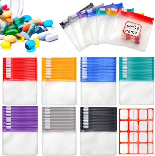 [BRSROYYOAF4BUDI7] 70+2 stuks Pill Pouch Tassen Zippered Pill Pouch Set met 2 vellen Label, 7 kleuren Pill zakjes voor de geneeskunde Reizen Herbruikbare kleine plastic pil zakken voor reizen / Thuis Dagelijks gebruik
