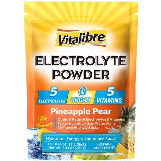 [BRSRAFT6BANWGFDK] Vitalibre Electrolytes Powder Packets | Magnesium, Potassium, Sodium, Vitamin C | for Rapid Hydration | Zero Sugar & Keto | 16 Stick Packs | Pineapple Pear Flavor