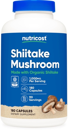 [BRSWYFA7OV7AKF3G] Nutricost Organic Shiitake Mushroom Capsules 1000mg, 90 Servings - CCOF Certified Made with Organic, Vegetarian, Gluten Free, 500mg Per Capsule, 180 Capsules