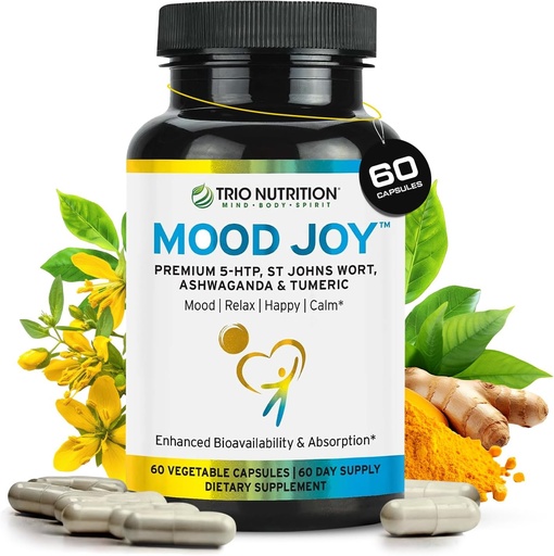 [BRSWGAIFCIHRYFI2] Trio Mood Joy ← Premium 5-HTP, St Johns Wort, Ashwagandha & Turmeric Silencio Ashwagandha Capsules para promover la calma natural " Relajado Mood ← Mood Support Suplemento latitud 60 Day Supply*