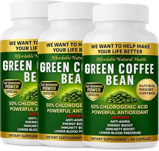 [BRSRAEADCR6BGFYV] Green Coffee Bean Extract, 100% Pure Green Coffee Bean Capsules, 50% Chlorogenic Acid, 10,000 mg Strength, 180 Capsules, 6 Month Supply, Non-GMO and Gluten Free, Traditional Herbal Supplement