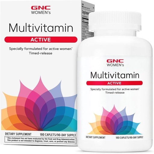 [BRSRAFIYCINGEYIY] Multivitamina ativa da GNC para mulheres clinicamente comprovadas para nutrição, recuperação do exercício, produção de energia, saúde óssea, beleza, imune, biotina, ferro, zinco, 180 caplets
