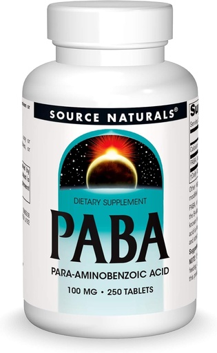 [BRSWIYT3OMAGGCY3] Source Naturals PABA, para-Amino Benzoic Acid, 100 mg kosttilskudd - 250 tabletter