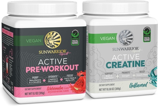 [BRSRAGQ6ORYQADL6] Sunwarrior Pre- Workout Mill Plant-based & Vegan 124; 30 Servings, Watermelon & Creatine Monohydrom Pludus- 124; Unfavored, 60 Servings