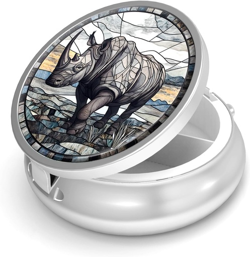 [BRSRAGAYCIFQKAYV] Pill Box-3 Compartiment petit étui de pilule pour la purse et la poche Mini porte-pilule métallique Conteneur de pilule de voyage pour tenir des suppléments de vitamines sans BPA (Rhinoceros)