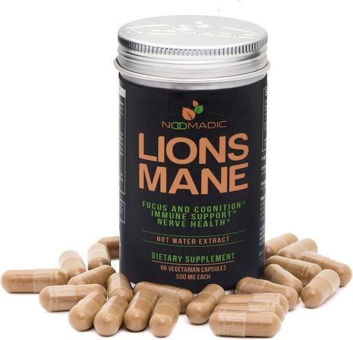 [BRSWKF3QAQGQMDQV] Lion's Mane Mushroom, 60 Capsules | 500mg Each, Nerve Growth Factor (NGF) & Nootropic (Focus, Memory, BDNF), Hot Water Extract, Wood Grown, Fruiting Bodies, 30% Beta-D-Glucans