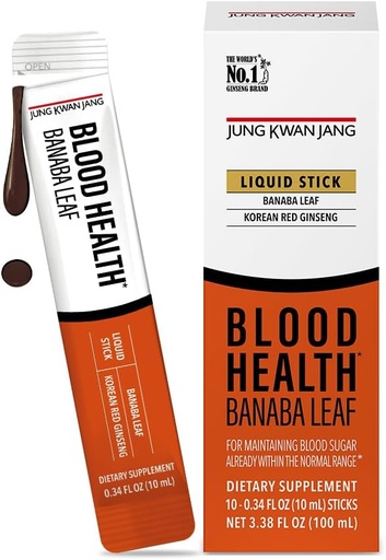 [BRSROHAYAEHGAD3O] JungKwanJang Blood Health Banaba Leaf Extract (100mg), Carob Pods, Korean Red Ginseng Everytime Extract Sticks for Circulation, Post Meal, Energy, 10 Count