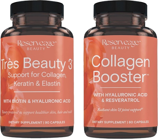 [BRSROHQBOQBWMDLJ] Reserveage Beauty, Tres Beauty 3, Beauty Supplement for Hair Growth, Skin Care and Nail Care 90Caps & Collagen Booster, Collagen Supplement for Skin Care and Joint Health, Supports Healt 60Caps