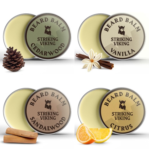 [BRSWYZIEPIFRAFAU] Beard Balm for Men - Leave in Beard Conditioner - Styling Balm Made with Naturally Derived Beard Butter, Argan & Jojoba Oils (1 Ounce (Pack of 4), Citrus, Vanilla, Sandalwood, & Cedarwood)