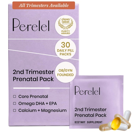 [BRSROAIODMIGCDYY] Perelel 2nd Trimester Prenatal Pack, Multivitamin with Magnesium, Omega 3, Iron & Calcium, Nutritional Support for Second Trimester Wellness, Soy & Gluten Free, Non GMO, 30 Daily Pill Packs