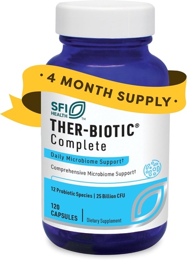 [BRSWKEY7BEGBK23E] SFI Health Klaire Labs Ther-Biotic Complete - Hypoallergenic Probiotics for Women & Men - Acid-Stable Probiotic Supplement - 12 Species for Immune & Digestive Health - 25 Billion CFU (120 Capsules)