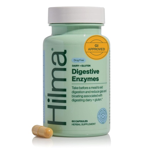 [BRSROGT2CR4GGFLG] Hilma Digestive Enzymes for Women, Bloating Relief with Turmeric, Dandelion Root and Gluten Digestive Enzymes, Natural Gluten and Dairy Relief Pills, 60 Vegan Capsules