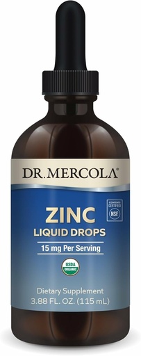 [BRSWYELQBEFWG3TZ] Mercola Zinc Liquid Drops - Immune & Organ Health - 15 mg Zinc Liquid Drops - USDA Organic - NSF Certified - Non-GMO, Gluten-Free & Soy-Free - 3.88 fl oz (28 zerbitzatu)
