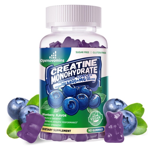 [BRSRAGQQOYIAGCLH] Creatine Monohydrate Gummies Complex for Men & Women -Advanced Formula W/L-Taurine + Vitamin B12, Sugar Free Chewable Supplement,90 Blueberry Gummies