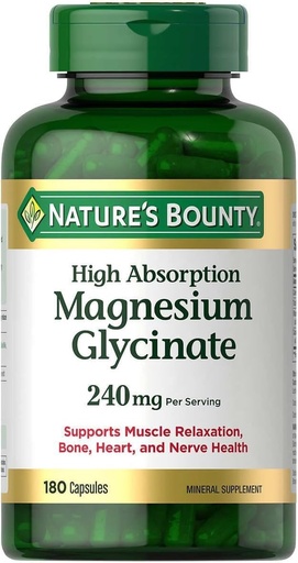 [BRSROGIPBUCBOETV] Природа Bounty High Absorption Magnesium Glycinate 240mg 180 капсули