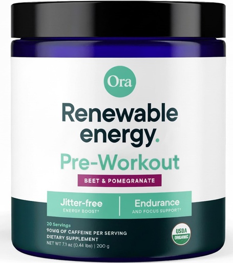 [BRSWGYYTCIIRG335] Ora Organic Pre Workout Powder for Men and Women Berry Beet Flavor- Vegan Certified Organic, Soy-Free, Dairy-Free, Gluten-Free- Provides Jitter-Free Energy Boost for Women & Men, 20 Servings