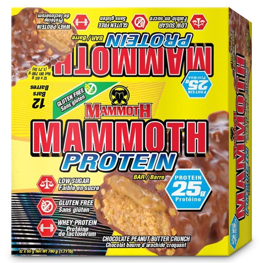 [BRSW2HYLAQFBSYL7] MAMMOTH Protein Bar, Chocolate Peanut Butter Crunch, 25g Protein, Low Sugar, Low Carb, Gluten Free, 12 x 65g (12 Count) (Chocolate Peanut Butter Crunch) (12 Count, Chocolate Peanut Butter Crunch)