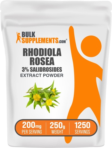 [BRSWIFIODENGOEQ7] BulkSupplements.com Rhodiola Extract Powder - 3% Salidrosides, Rhodiola Rosea Extract - Herbal Supplement, Gluten Free, 200mg per Serving, 250g (8.8 oz) (Pack of 1)