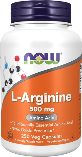 [BRSWICYECEJQACD2] NOW L-Arginine 500 mg,250 Veg Capsules (packaging may vary