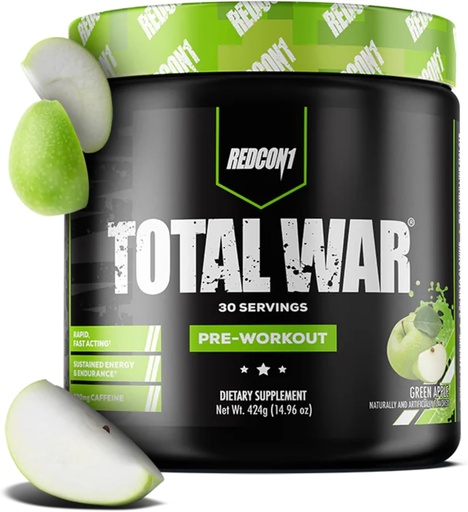 [BRSWGEIYAQGRY2TH] REDCON1 Total War Pre Workout, Zöld Alma - Gyors hatású koffeintartalmú Pretosure a férfiak + Nők a Beta Alanine - Tartalmazza Citrulline Malate fokozott szivattyú, vér áramlás (30 szervákat)