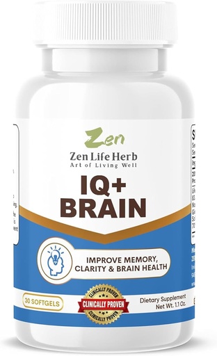 [BRSRAEI7CINBYYI2] ZEN LIFE HERB IQ+ Gehirn - Koffeinfrei, klinisch getestet Fokus, Konzentration, Gedächtnis & Energie, Natürliche pflanzliche Nahrungsergänzung, keine Vitamine/Minerale/Mushroom/Sugar (30 Softgels)