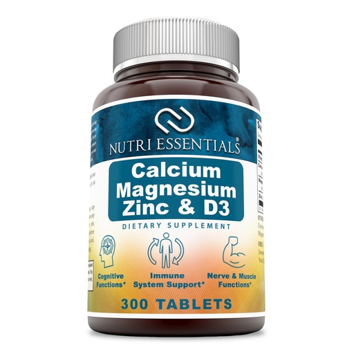 [BRSWGELROYFGGCDK] Calcium Magnesium Zinc + Vitamin D3 Tablets- Promotes Strong Bones & Teeth, Support Nerve & Muscle Function* (300 Count)